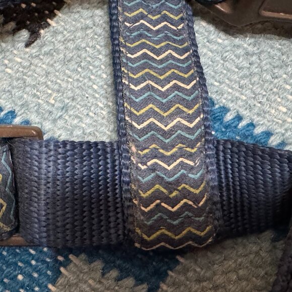 No Pull Dog T-Harness, Chevron Pattern Blue & Green with Brown Buckle - Picture 13 of 14